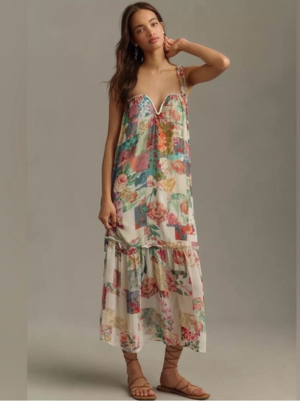 NWOT Anthropologie (L) Floral Multicolor Maxi Sundress with Sweetheart Neckline